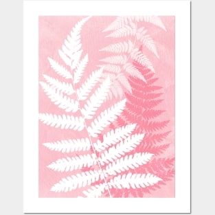 Pink Fern Leaves Nature Painting Pretty Design Posters and Art